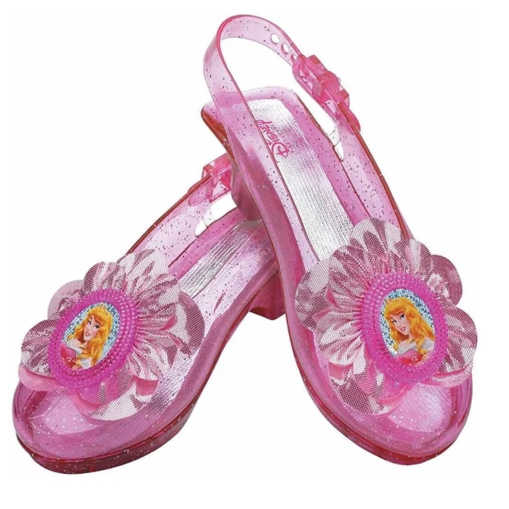 ✨5/$25✨Kids Pink Glitter Jelly Slingback princess heels with Flower Accent